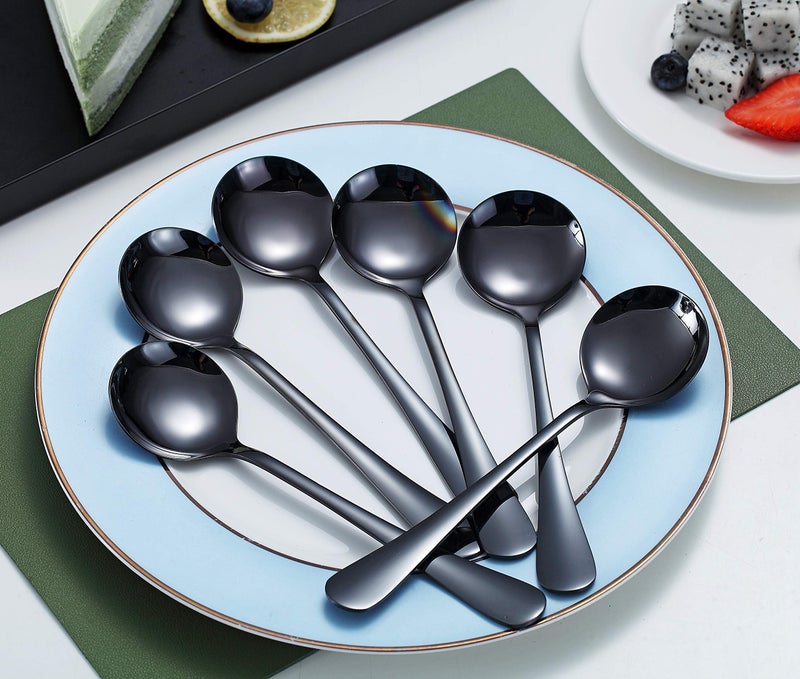 Kyraton 6-Piece Stainless Steel Round Spoons - Black Titanium Plated, Dishwasher Safe - Image 3
